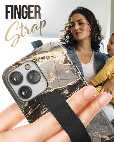 ENCASED Loop Strap Case, Compatible with iPhone 14 PRO MAX (2022) with Screen Protector, Black Gold Marble in Saudi Arabia
