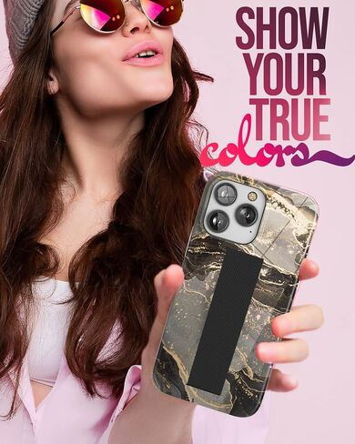 ENCASED Loop Strap Case, Compatible with iPhone 14 PRO MAX (2022) with Screen Protector, Black Gold Marble in Saudi Arabia