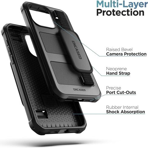 Encased Rugged Hand Strap Case for iPhone 15 with Belt Clip Holster - [Heavy Duty] Full-Body Phone Protection (Black) in Saudi Arabia
