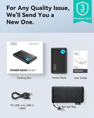 شاحن محمول INIU، أنحف بنك طاقة 10000 مللي أمبير في الساعة 22.5 وات PD، حزمة بطارية شحن عالية السرعة داخل وخارج USB C، بنك طاقة خارجي للهاتف متوافق مع iPhone 15 14 13 12 Samsung S22 S21 Google iPad إلخ in Kuwait