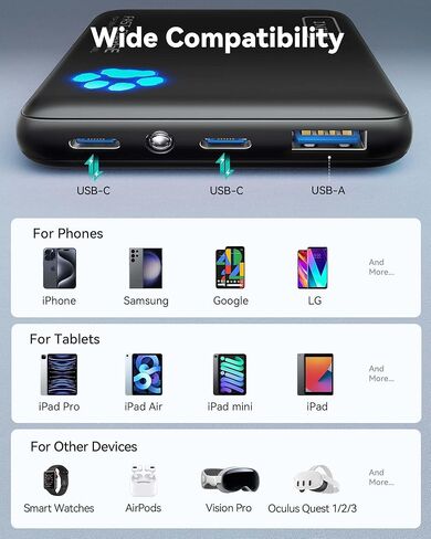 شاحن محمول INIU، أنحف بنك طاقة 10000 مللي أمبير في الساعة 22.5 وات PD، حزمة بطارية شحن عالية السرعة داخل وخارج USB C، بنك طاقة خارجي للهاتف متوافق مع iPhone 15 14 13 12 Samsung S22 S21 Google iPad إلخ in Kuwait