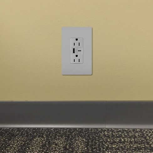 Legrand Pass & Seymour TR20USBAC6W 20 أمبير، مقاوم للعبث، مواصفات عالية التحمل، منفذ وعاء مزدوج للديكور مع منافذ شحن USB A/C 6.0A فائقة السرعة، أبيض (عدد واحد) in Saudi Arabia