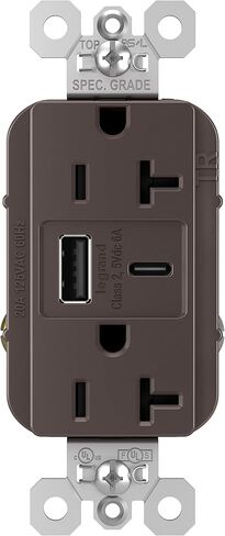 Legrand Pass & Seymour TR20USBAC6W 20 أمبير، مقاوم للعبث، مواصفات عالية التحمل، منفذ وعاء مزدوج للديكور مع منافذ شحن USB A/C 6.0A فائقة السرعة، أبيض (عدد واحد) in Saudi Arabia