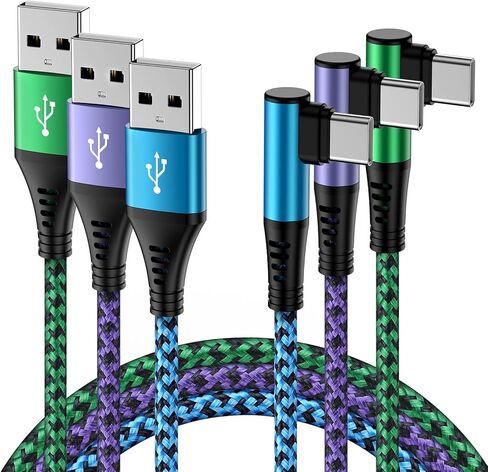 كابل شاحن سامسونج شحن سريع USB C Powe سلك 3.1A زاوية يمنى 3 حزمة/6FT USB A إلى USB C شاحن سلك مضفر لهاتف Samsung Galaxy S24 23 Ultra A54 A14 5G Z Flip 5 S22 S21 S20، Pixel 8 7a 7 Pro 6 6a in Kuwait