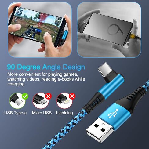 كابل شاحن سامسونج شحن سريع USB C Powe سلك 3.1A زاوية يمنى 3 حزمة/6FT USB A إلى USB C شاحن سلك مضفر لهاتف Samsung Galaxy S24 23 Ultra A54 A14 5G Z Flip 5 S22 S21 S20، Pixel 8 7a 7 Pro 6 6a in Kuwait