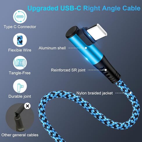 كابل شاحن سامسونج شحن سريع USB C Powe سلك 3.1A زاوية يمنى 3 حزمة/6FT USB A إلى USB C شاحن سلك مضفر لهاتف Samsung Galaxy S24 23 Ultra A54 A14 5G Z Flip 5 S22 S21 S20، Pixel 8 7a 7 Pro 6 6a in Kuwait