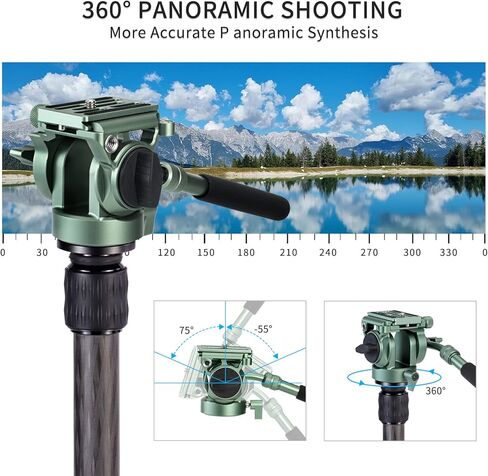 رأس فيديو Avella، رأس حامل ثلاثي مع لوحة إطلاق سريعة لـ Arca Swiss ورافعة قابلة للتعديل، لكاميرا Canon Nikon Sony Olympus Panasonic DSLR المدمجة - V502 Green in Kuwait