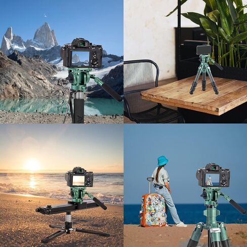 رأس فيديو Avella، رأس حامل ثلاثي مع لوحة إطلاق سريعة لـ Arca Swiss ورافعة قابلة للتعديل، لكاميرا Canon Nikon Sony Olympus Panasonic DSLR المدمجة - V502 Green in Kuwait