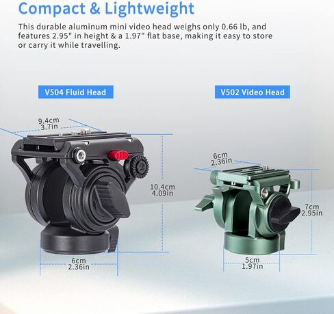رأس فيديو Avella، رأس حامل ثلاثي مع لوحة إطلاق سريعة لـ Arca Swiss ورافعة قابلة للتعديل، لكاميرا Canon Nikon Sony Olympus Panasonic DSLR المدمجة - V502 Green in Kuwait