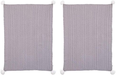 ED Ellen DeGeneres Starry Night - Super Soft Chenille Baby Blanket, Cable Knit with Pom Poms, Grey/White in Saudi Arabia
