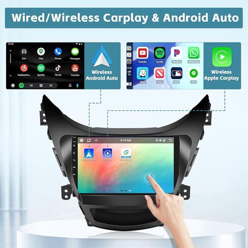 Hikity 4+64G Android 13 Carplay Stereo for 2011-2013 Hyundai Elantra Radio, 9 Inch IPS Touch Screen Radio, Wireless Carplay Android Auto, Bluetooth GPS WiFi 36EQ DSP FM RDS SWC+Mic, AHD Backup Cam in Saudi Arabia