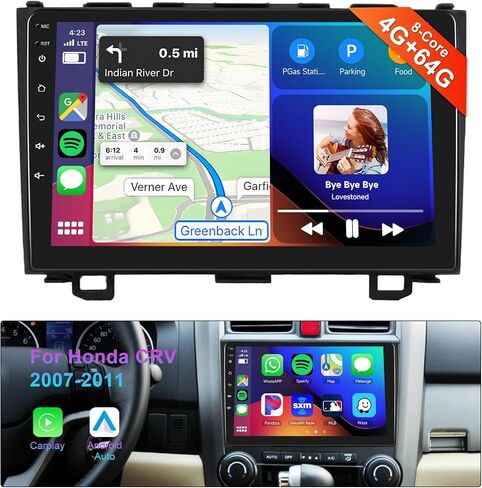 راديو سيارة 8Core 4G+64G لـ 2007 2008 2009 2010 2011 Honda CRV ستيريو مع شاشة لمس 9 بوصات 1280 * 720P IPS لاسلكية CarPlay/Android Auto/DSP 36EQ/WiFi/4G /Bluetooth/MirrorLink/راديو FM/كاميرا احتياطية in Saudi Arabia