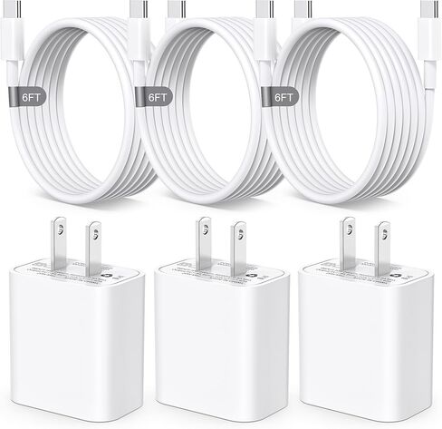 Fast Charging for Phone 15 Charger USB C Charger Compatible for Phone 15/15 Pro Max/15 Plus, 3-Pack 20W Type C Charger Block with 6FT USB C to C Cable in Kuwait