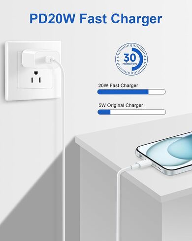 Fast Charging for Phone 15 Charger USB C Charger Compatible for Phone 15/15 Pro Max/15 Plus, 3-Pack 20W Type C Charger Block with 6FT USB C to C Cable in Kuwait