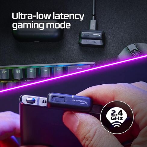 HyperX Cloud MIX Buds - سماعات أذن لاسلكية حقيقية، وضع ألعاب بزمن وصول منخفض 2.4 جيجا هرتز، متوافق مع Bluetooth، بطارية طويلة الأمد، برامج تشغيل 12 مم، 3 أحجام لأطراف الأذن من السيليكون، سماعة رأس DTS:X in Kuwait