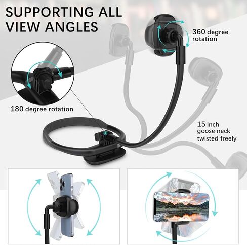 حامل هاتف خلوي B-Land للسرير، حامل هاتف مستلقي على الرقبة، حامل هاتف مرن بدون استخدام اليدين، حامل تسجيل فيديو POV/Vlog Selfie Mount للهاتف 4.7 بوصة - 6.7 بوصة in Kuwait