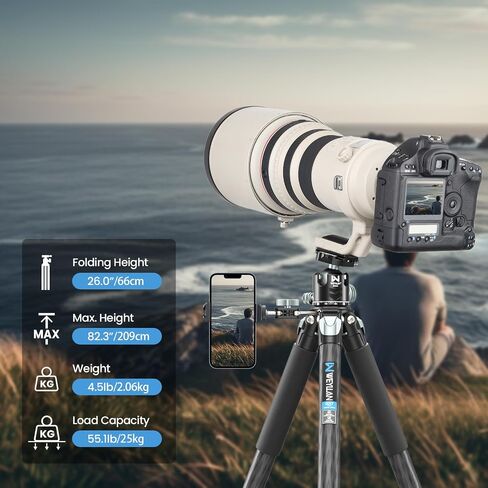 81'' Carbon Fiber Tripod for Camera WEYLLAN Heavy Duty Tripod Camera, 10-Layer Carbon Fiber Tube, 32.5mm Professional Tripod Leg with DSLR Ball Head for Camcorder Telephoto Lens, Max Load 20kg in Saudi Arabia