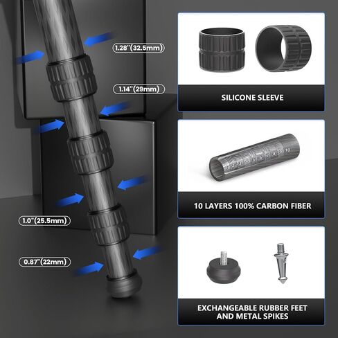 81'' Carbon Fiber Tripod for Camera WEYLLAN Heavy Duty Tripod Camera, 10-Layer Carbon Fiber Tube, 32.5mm Professional Tripod Leg with DSLR Ball Head for Camcorder Telephoto Lens, Max Load 20kg in Saudi Arabia