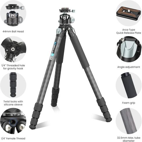 81'' Carbon Fiber Tripod for Camera WEYLLAN Heavy Duty Tripod Camera, 10-Layer Carbon Fiber Tube, 32.5mm Professional Tripod Leg with DSLR Ball Head for Camcorder Telephoto Lens, Max Load 20kg in Saudi Arabia
