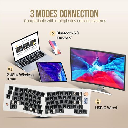 مجموعة لوحة مفاتيح الألعاب CIDOO V68 Alice Layout المصنوعة من الألومنيوم، مجموعة لوحة مفاتيح ميكانيكية حشية مع شاشة عرض TFT-LCD، قابلة للبرمجة عبر VIA، BT5.0/2.4 جيجا هرتز/USB-C مجموعة هيكلية مخصصة لنظام Win/Mac in Kuwait