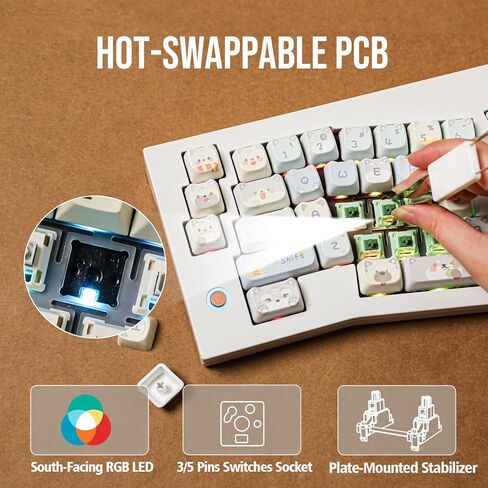 مجموعة لوحة مفاتيح الألعاب CIDOO V68 Alice Layout المصنوعة من الألومنيوم، مجموعة لوحة مفاتيح ميكانيكية حشية مع شاشة عرض TFT-LCD، قابلة للبرمجة عبر VIA، BT5.0/2.4 جيجا هرتز/USB-C مجموعة هيكلية مخصصة لنظام Win/Mac in Kuwait