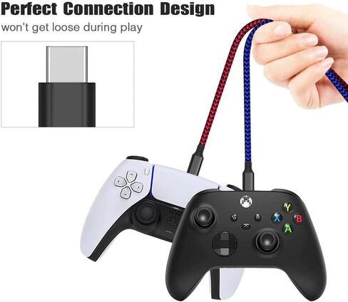[2-Pack 10FT]Nylon Braided Type C Charger Cord Compatible with Samsung Galaxy S10 S9 S8 S20 Plus A51 A12 A11, Note 10 9 8, PS5 Controller/for Xbox Series X S Controller Charger(Red&White) in Saudi Arabia