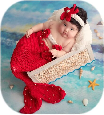Vemonllas Newborn Photography Prop Mermaid Outfit Baby Photoshoot Props Mermaid Tail Baby Mermaid Photo Prop Headband Bra in Saudi Arabia