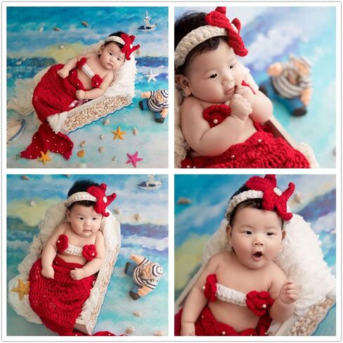 Vemonllas Newborn Photography Prop Mermaid Outfit Baby Photoshoot Props Mermaid Tail Baby Mermaid Photo Prop Headband Bra in Saudi Arabia
