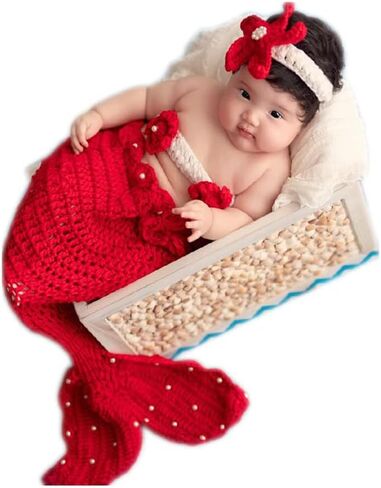Vemonllas Newborn Photography Prop Mermaid Outfit Baby Photoshoot Props Mermaid Tail Baby Mermaid Photo Prop Headband Bra in Saudi Arabia