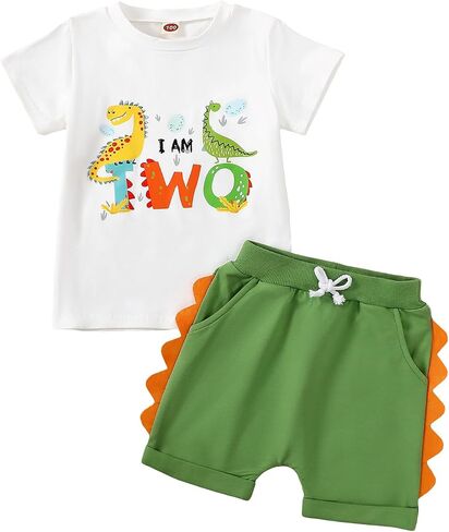 Dinosaur Birthday Baby Outfit for Boy Girls | 1st/2nd/3rd Short Sleeves Summer T-Shirt and Shorts 2 Piece Set Cake Smash Clothes in Saudi Arabia