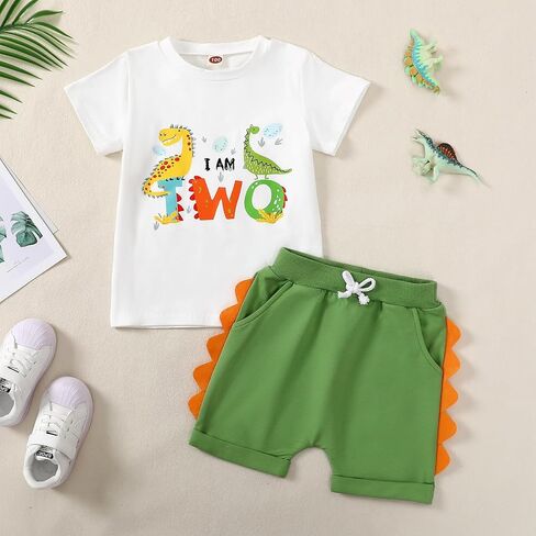 Dinosaur Birthday Baby Outfit for Boy Girls | 1st/2nd/3rd Short Sleeves Summer T-Shirt and Shorts 2 Piece Set Cake Smash Clothes in Saudi Arabia