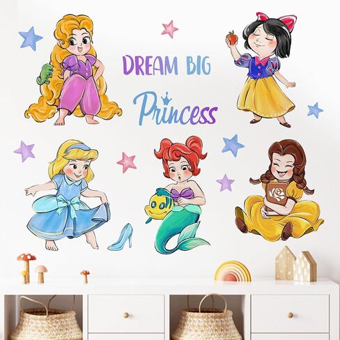 Mfault Dream Big Princess Wall Decals Stickers, Mermaid Decoration Nursery Girls Bedroom Art, Stars Toddlers Kids Playroom Living Room Home Decor in Saudi Arabia