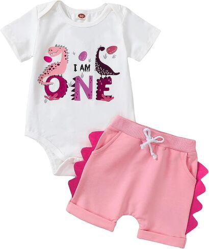 Dinosaur Birthday Baby Outfit for Boy Girls | 1st/2nd/3rd Short Sleeves Summer T-Shirt and Shorts 2 Piece Set Cake Smash Clothes in Saudi Arabia