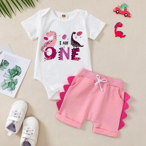 Dinosaur Birthday Baby Outfit for Boy Girls | 1st/2nd/3rd Short Sleeves Summer T-Shirt and Shorts 2 Piece Set Cake Smash Clothes in Saudi Arabia