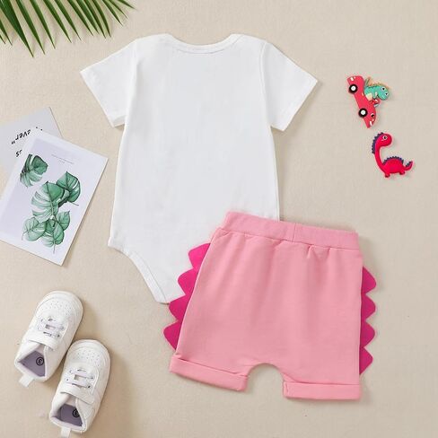 Dinosaur Birthday Baby Outfit for Boy Girls | 1st/2nd/3rd Short Sleeves Summer T-Shirt and Shorts 2 Piece Set Cake Smash Clothes in Saudi Arabia