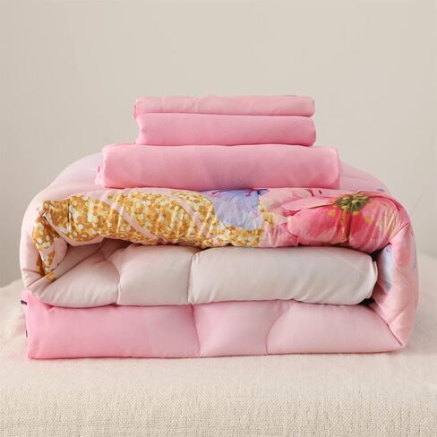 Toddler Bedding Set Pink Unicorn 4 Piece Standard Size Children Comforter Set Ultra Soft Includes Quilted Comforter, Fitted Sheet, Flat Sheet, and Pillow Case for Kids Girls, 28" x 52" in Saudi Arabia