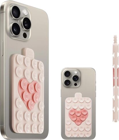 Orzero Two-Color Built in Heart Design Double Sided Silicone Suction Cups Phone Mount Compatible for All Cellphones, Hands-Free Strong Grip Holder for Videos & Selfies (Black and Light Gray) in Saudi Arabia