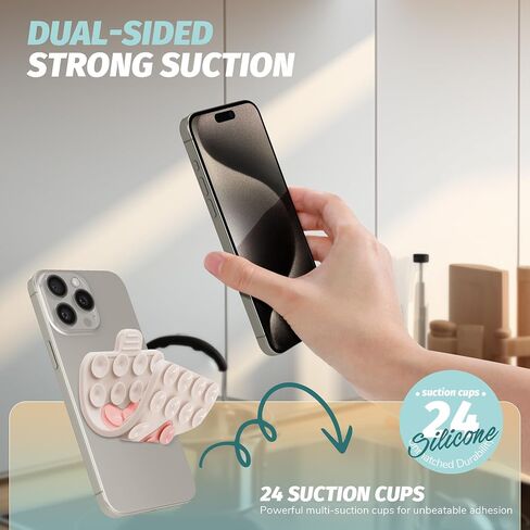 Orzero Two-Color Built in Heart Design Double Sided Silicone Suction Cups Phone Mount Compatible for All Cellphones, Hands-Free Strong Grip Holder for Videos & Selfies (Black and Light Gray) in Saudi Arabia
