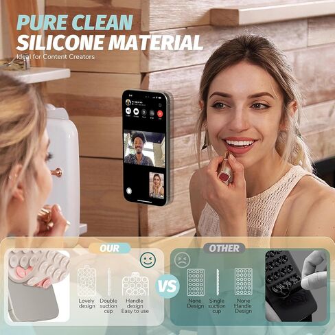 Orzero Two-Color Built in Heart Design Double Sided Silicone Suction Cups Phone Mount Compatible for All Cellphones, Hands-Free Strong Grip Holder for Videos & Selfies (Black and Light Gray) in Saudi Arabia