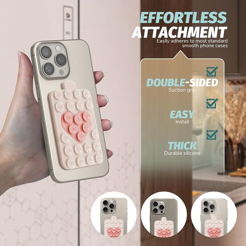 Orzero Two-Color Built in Heart Design Double Sided Silicone Suction Cups Phone Mount Compatible for All Cellphones, Hands-Free Strong Grip Holder for Videos & Selfies (Black and Light Gray) in Saudi Arabia