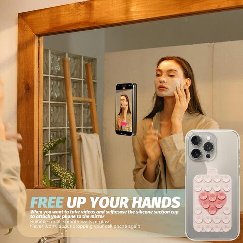 Orzero Two-Color Built in Heart Design Double Sided Silicone Suction Cups Phone Mount Compatible for All Cellphones, Hands-Free Strong Grip Holder for Videos & Selfies (Black and Light Gray) in Saudi Arabia