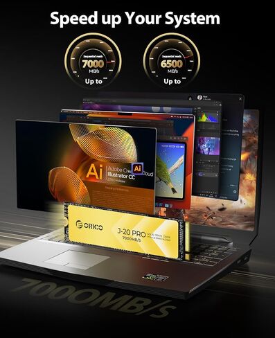 ORICO J20Pro 1 تيرابايت M.2 SSD PCIe Gen4x4 2280 NVMe M.2 3D NAND محرك الحالة الصلبة الداخلي، سرعة قراءة تصل إلى 7000 ميجابايت/ثانية -J20 Pro(1 تيرابايت) in Saudi Arabia