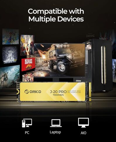 ORICO J20Pro 1 تيرابايت M.2 SSD PCIe Gen4x4 2280 NVMe M.2 3D NAND محرك الحالة الصلبة الداخلي، سرعة قراءة تصل إلى 7000 ميجابايت/ثانية -J20 Pro(1 تيرابايت) in Saudi Arabia