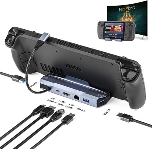 محطة إرساء لمنصة Steam Steam Deck OLED/ASUS ROG Ally/Lenovo Legion Go/MSI Claw، منصة Steam Deck 6 في 1 مع HDMI 4K@60 هرتز، Gigabit Ethernet، 3 USB-A 3.0 وشحن 100 وات، هيكل من سبائك الألومنيوم in Saudi Arabia