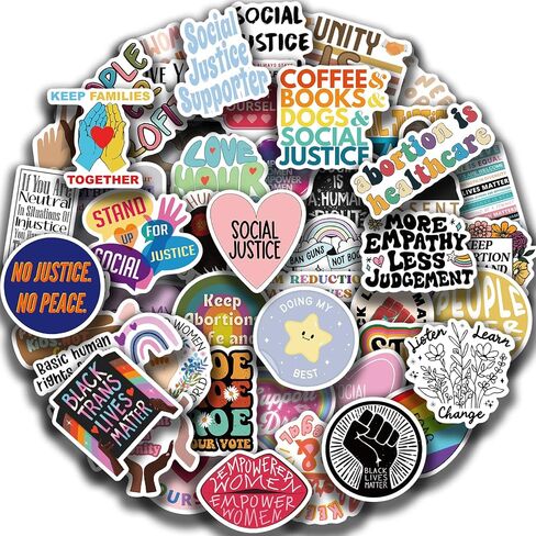 50Pcs Social Justice Stickers Pack Social Worker Stickers Social Work Values Stickers Women and Children Rights Stickers for Water Bottle Laptop Journal Stickers Social Workers Gift in Saudi Arabia