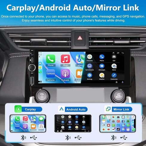 [2+64G] Android 13 Single Din Car Radio with Wireless Carplay and Android Auto - 6.86 inch Touchscreen Car Stereo - EQ Setting/WiFi/GPS/Mirror Link/SWC/USB Charging + AHD Backup Camera in Saudi Arabia