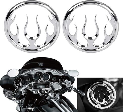 Chrome Flames Speaker Grills Accent Trim Cover for Harley Touring Electra Street Glide Tri Glide& Trike 1996-2013 in Saudi Arabia