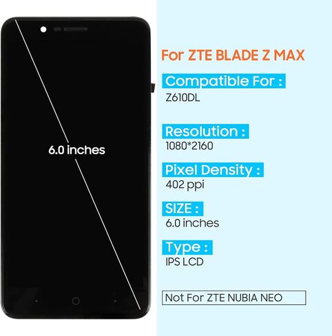 Screen Replacement for ZTE Blade Z Max Z982 6.0'' LCD Display Touch Digitizer Screen Glass Panel Full Assembly with Frame, Repair Tool Set in Saudi Arabia