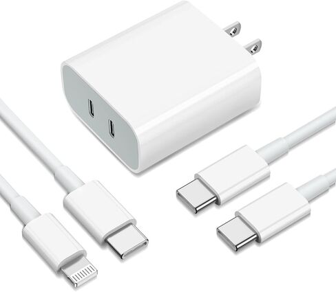 شاحن USB C، شاحن iPhone 40 وات، شاحن مزدوج من النوع C سريع مع كابل USB-C إلى Lightning معتمد من MFi وكابل USB-C إلى USB-C لهاتف iPhone 13/13 Pro/12/11/XR/XS/X/8، جلاكسي، بكسل in Kuwait