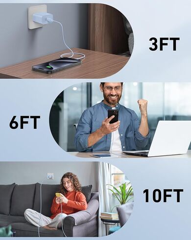 USB C Charger for Google Pixel 9/9 Pro/9 Pro XL/9 Pro Fold, 2Pack 20W Fast USB C Wall Charger Block with 3FT 6FT 10FT Long USB C to C Cable for Google Pixel 9/8/7/6/Pro/5/4/3 XL in Kuwait